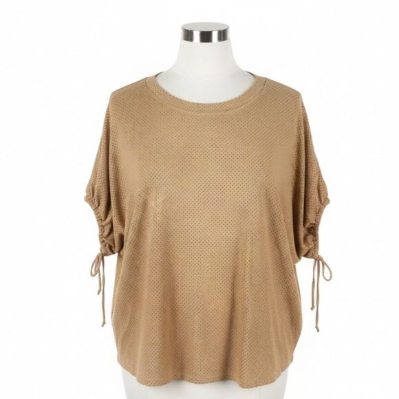 Zenergy by Chico's Tan Camel Faux Suede Tunic Top Batwing Perforated Plus Sz 2X - Picture 4 of 11
